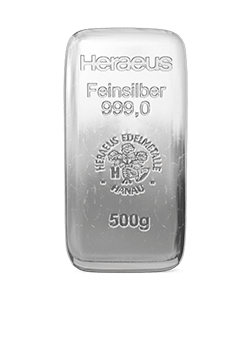 500 Gramm Heraeus Silberbarren